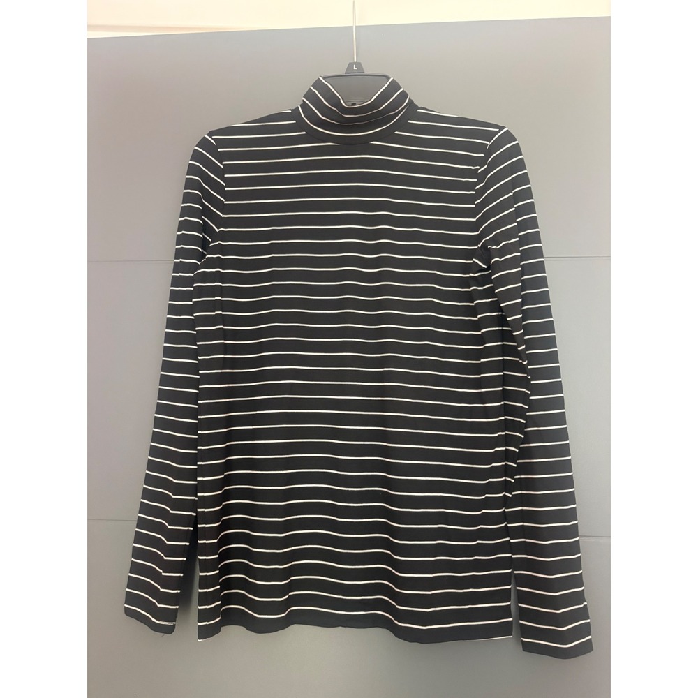 Banana Republic Womens Black White Striped Mock neck‎  Top Long Sleeve Small